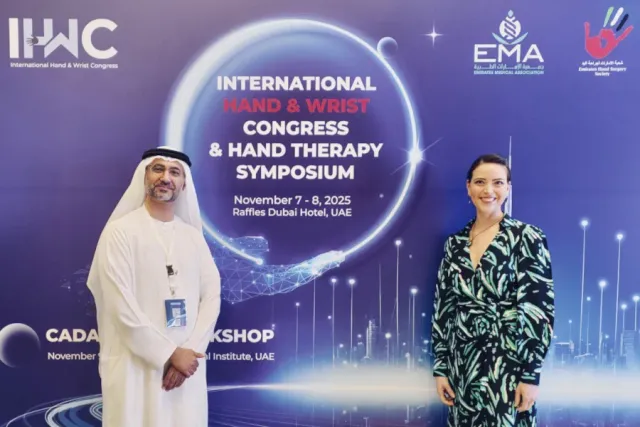 Ms Michelle Razo with Dr Khalid Alawadi at the International Hand & Wrist Congress, Dubai 2025